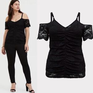 Torrid Lace Double V-Neck Cold Shoulder Midi Top
